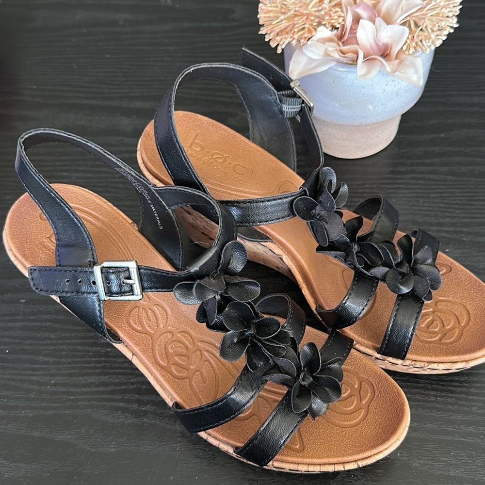 B.O.C Wedge Sandal Black Evita Women's Strappy Heels Size 8M